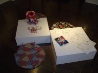 Hands-on table: tengu stamp pads and coloring sheets