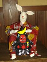 a hand-decorated tengu hanging around with a rabbit at a local eatery (not in show)