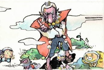illustration by Hiroshi Arai for Yokubari Tengu picture card theater